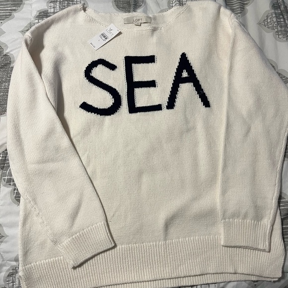 LOFT NWT Cream Sweater with SEA Design - Picture 2 of 4